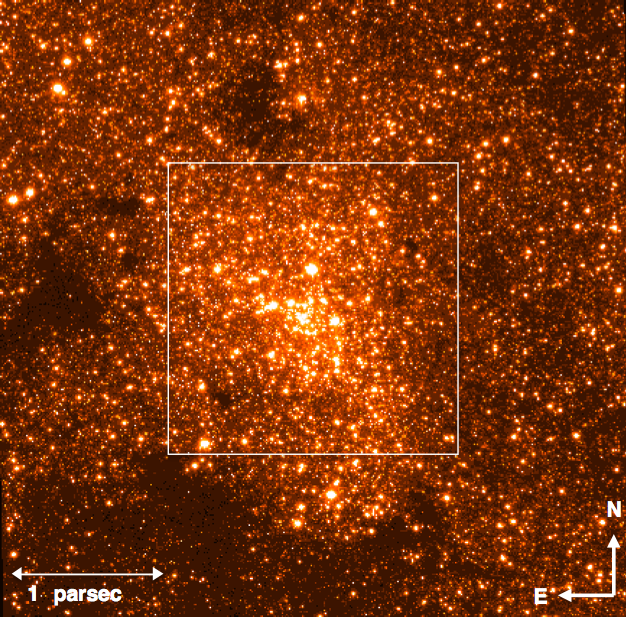 Ks-band image of the Galactic Center (Gallego-Cano et al, 2017). The Ks-band image was obtained on 11th May 2011 with NACO instrument at the VLT and covers the central 1.5’ x 1.5’ of the GC.